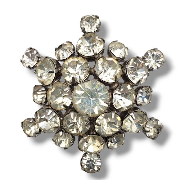 Prong Set Rhinestone Cluster Dome Silver Tone Brooch Pin Vtg Mid Century Glam - Picture 1 of 10